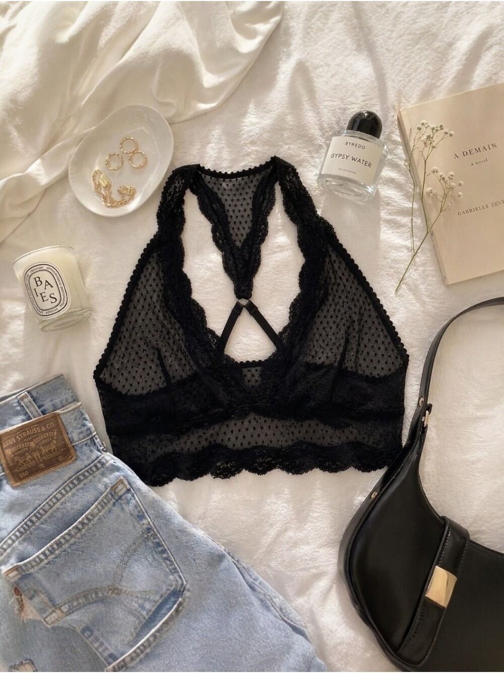 NWT Free People Black Combo Longline Mesh Lace Bralette XS Y2K Revival - Picture 7 of 8